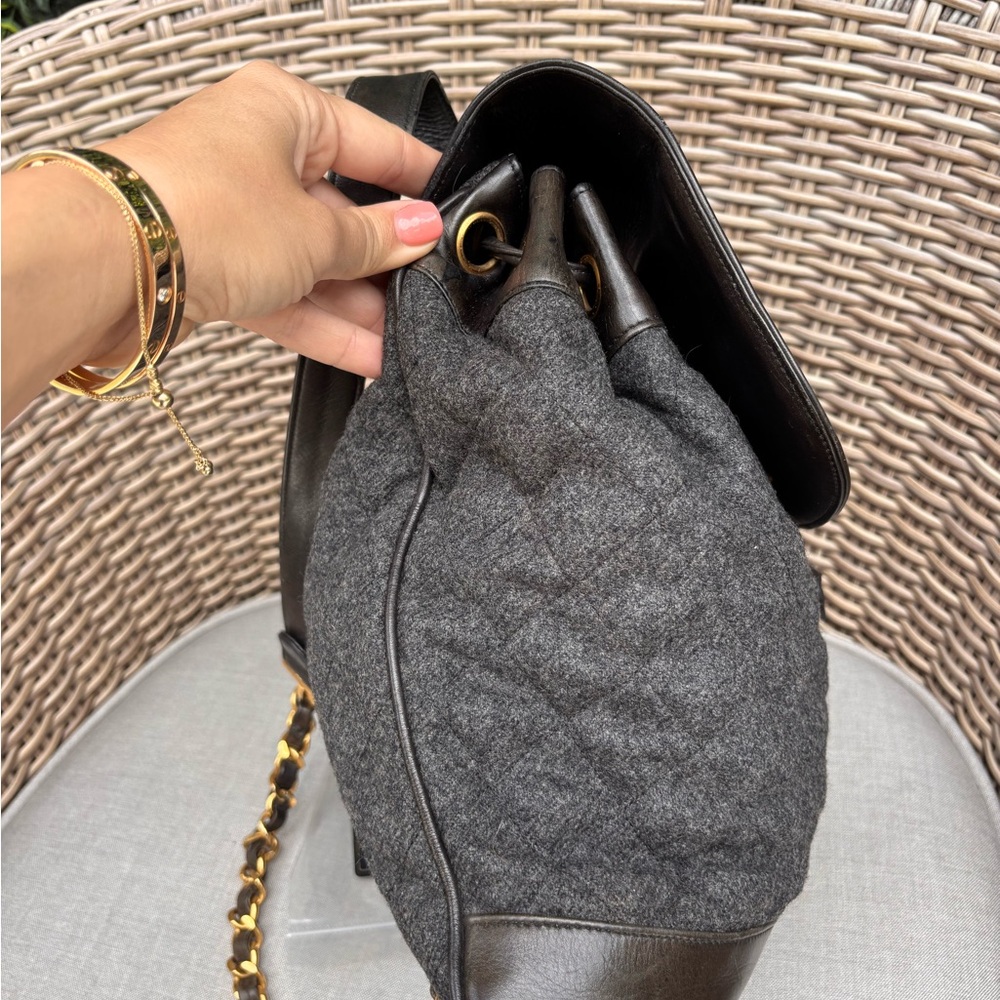 Authentic CHANEL tweed leather black khaki backpack - Picture 9 of 15